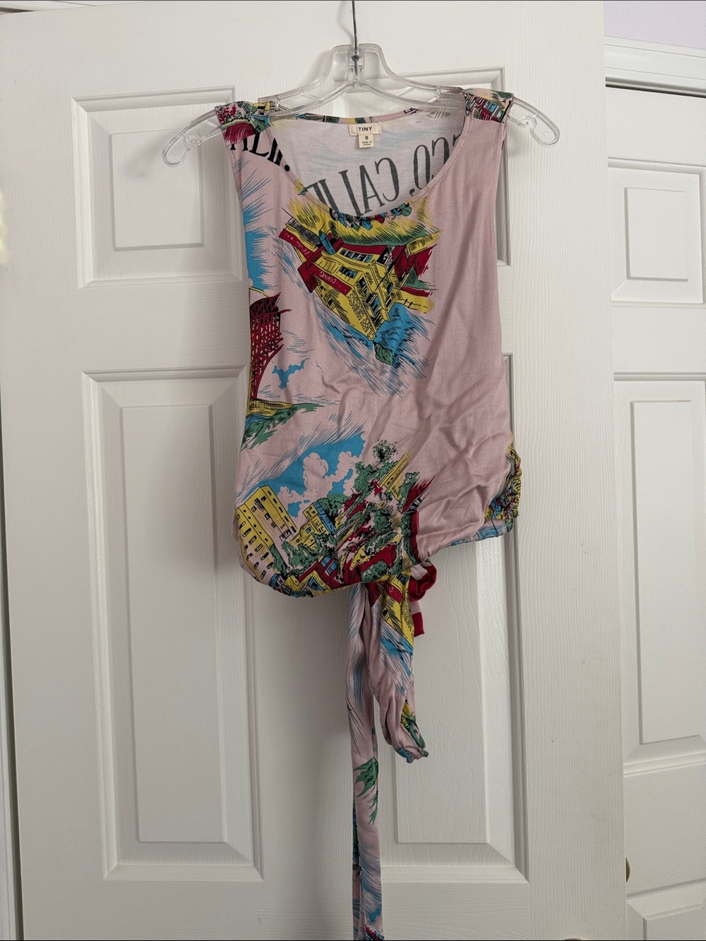 Cisco Pink Tie-Front Graphic Tank with Multi-Color San Francisco Print